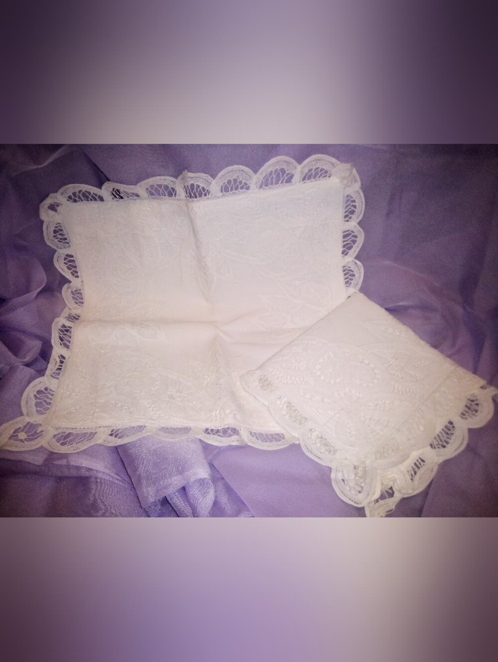 Beautiful Tatted Cotton Pillow Covers Wedding Baptism Display